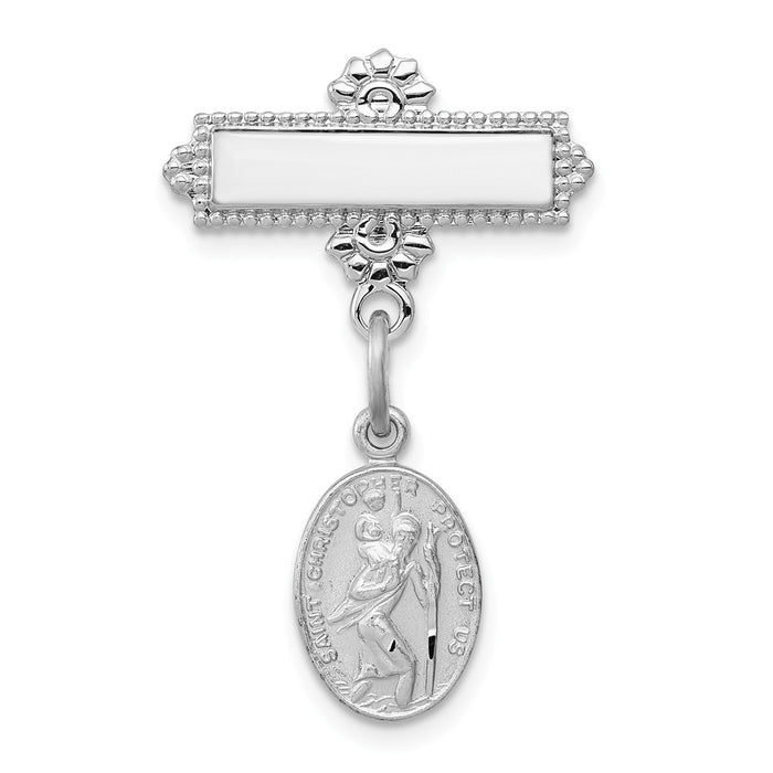 925 Sterling Silver Rhodium-plated Saint Christopher Medal Pin