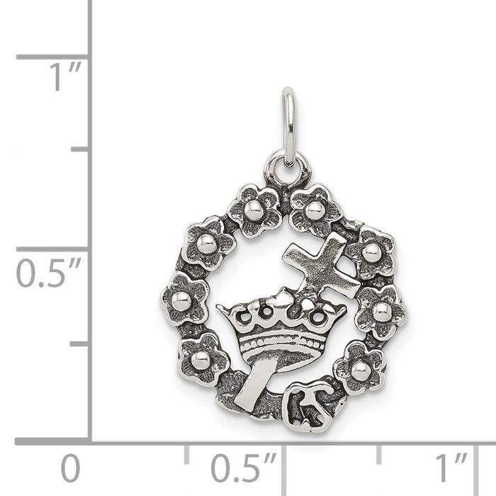 Million Charms 925 Sterling Silver Cross, Crown & Wreath Charm