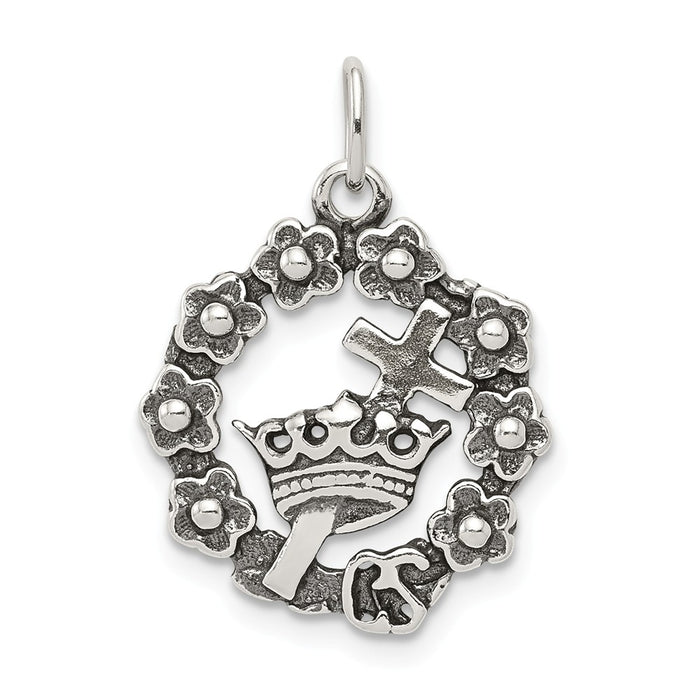 Million Charms 925 Sterling Silver Cross, Crown & Wreath Charm