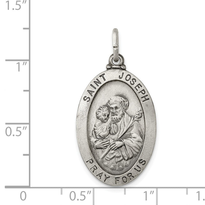Million Charms 925 Sterling Silver Antiqued Religious Saint Joseph Medal