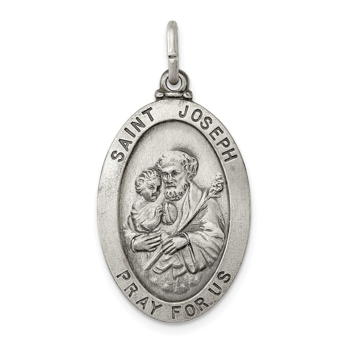 Million Charms 925 Sterling Silver Antiqued Religious Saint Joseph Medal