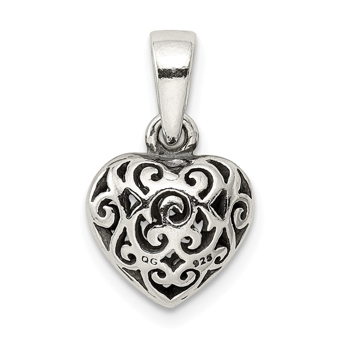 Million Charms 925 Sterling Silver Antique Puff Heart Pendant