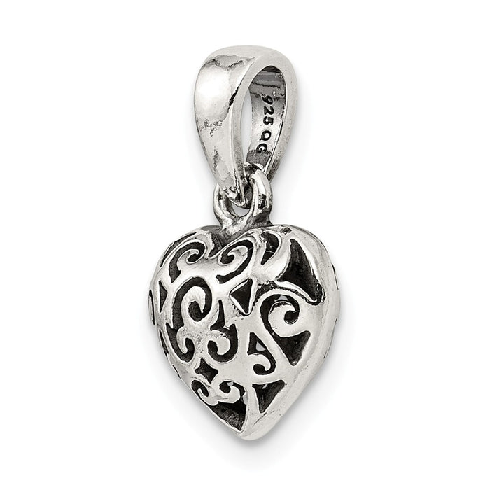 Million Charms 925 Sterling Silver Antique Puff Heart Pendant