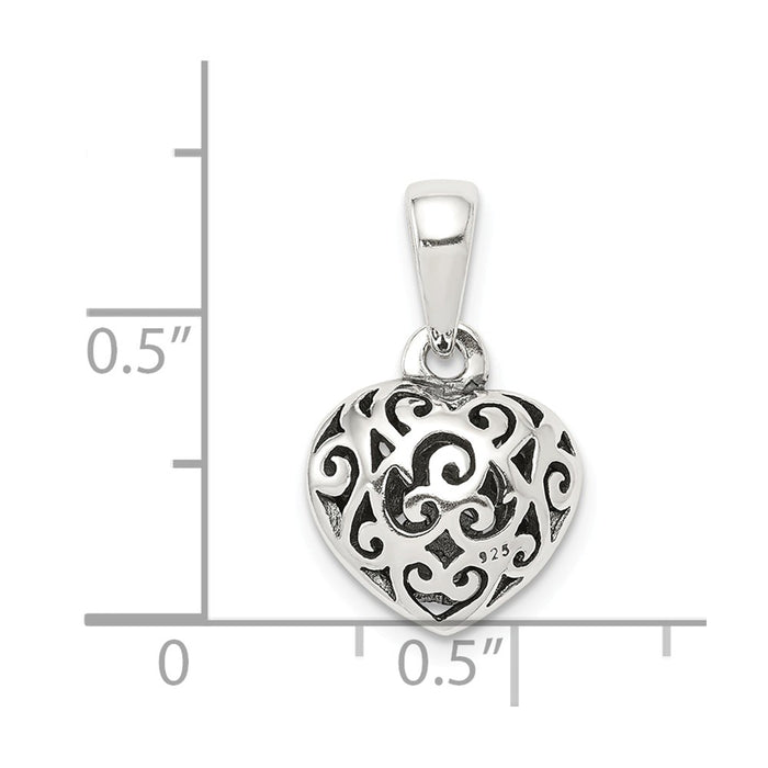 Million Charms 925 Sterling Silver Antique Puff Heart Pendant