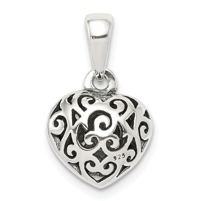 Million Charms 925 Sterling Silver Antique Puff Heart Pendant