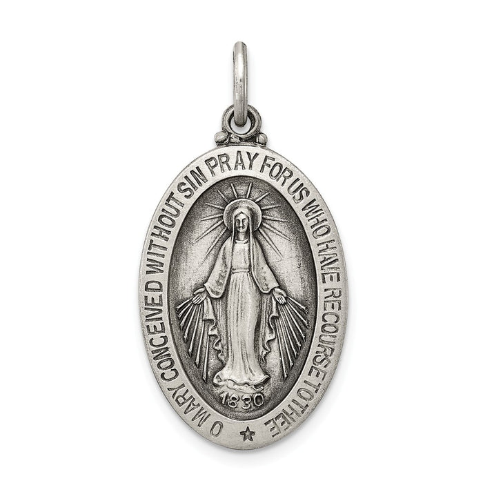 Million Charms 925 Sterling Silver Antiqued Religious Miraculous Medal