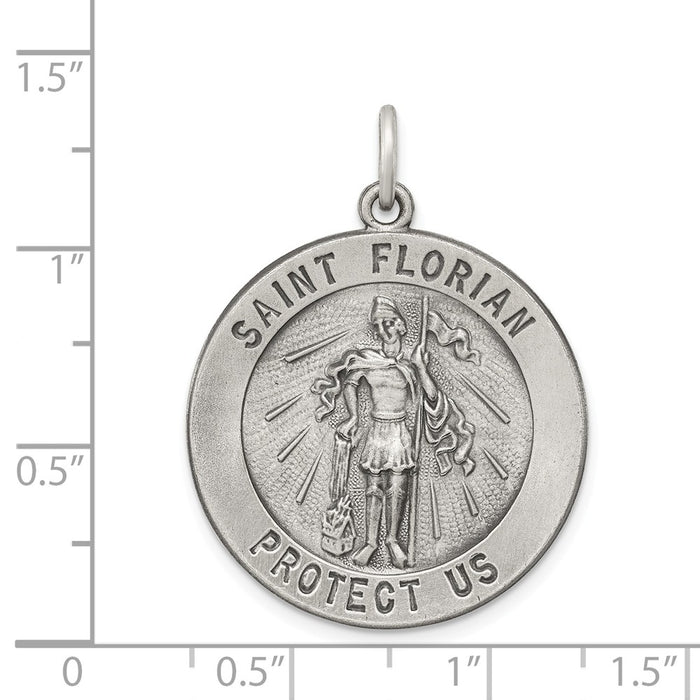 Million Charms 925 Sterling Silver Antiqued Religious Saint Florian Medal