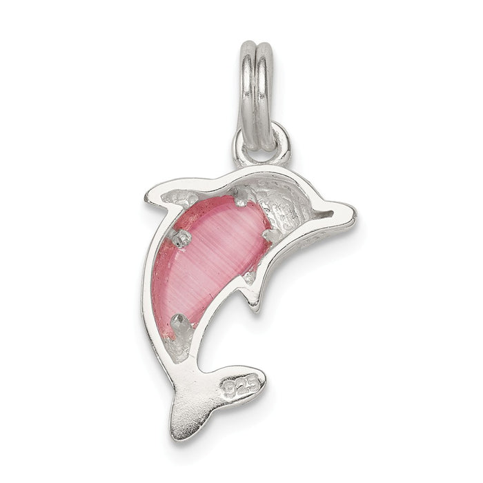 Million Charms 925 Sterling Silver Pink Cats Eye Dolphin Charm