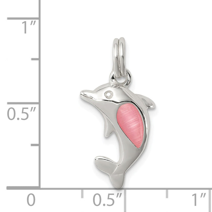 Million Charms 925 Sterling Silver Pink Cats Eye Dolphin Charm