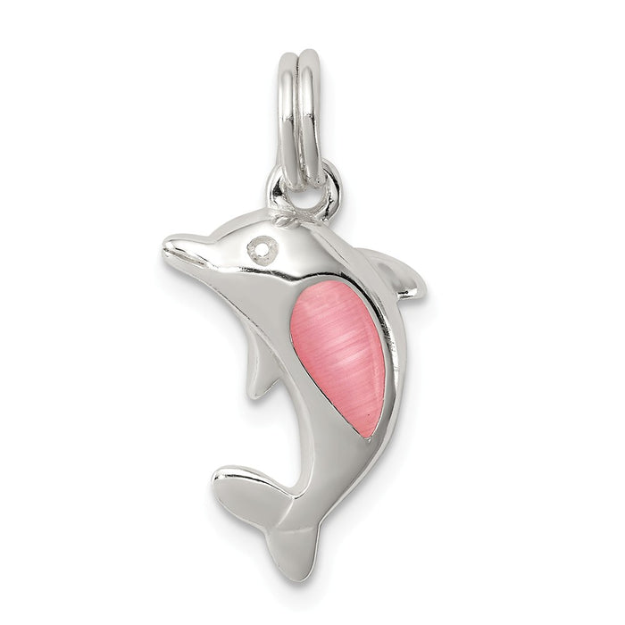 Million Charms 925 Sterling Silver Pink Cats Eye Dolphin Charm