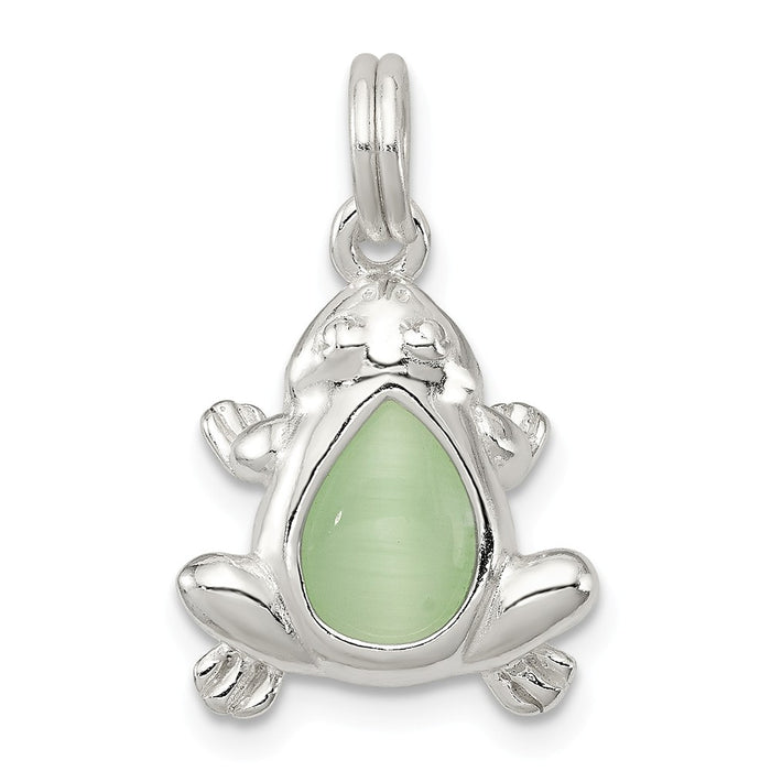 Million Charms 925 Sterling Silver Green Cats Eye Frog Charm
