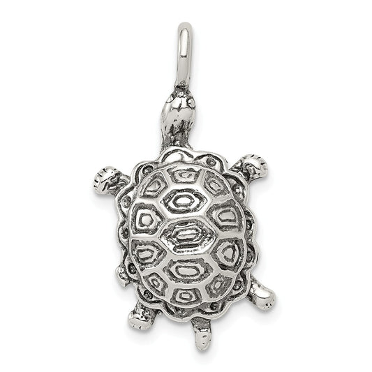 Million Charms 925 Sterling Silver Antiqued Turtle Pendant