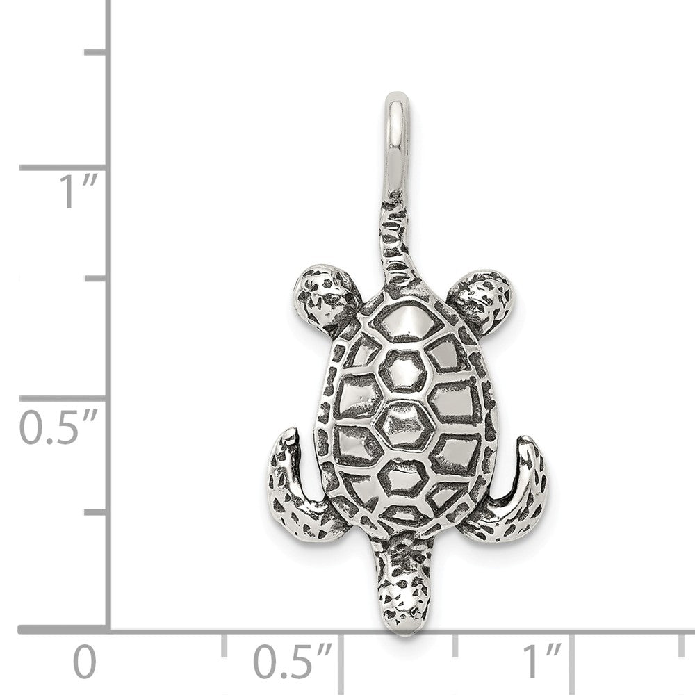 Million Charms 925 Sterling Silver Antiqued Sea Turtle Pendant