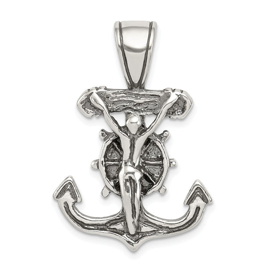 Million Charms 925 Sterling Silver Antiqued Mariner'S Relgious Crucifix Pendant