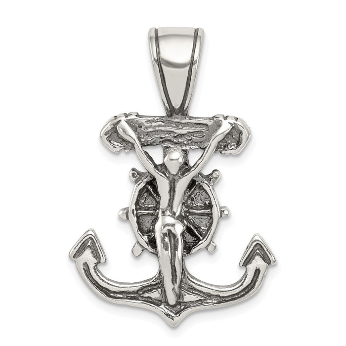 Million Charms 925 Sterling Silver Antiqued Mariner'S Relgious Crucifix Pendant