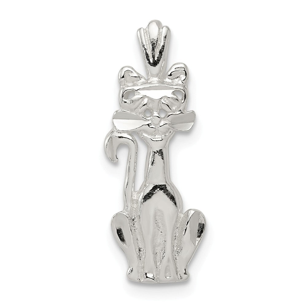 Million Charms 925 Sterling Silver Diamond Cut Cat Pendant