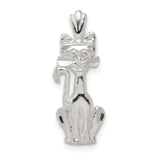Million Charms 925 Sterling Silver Diamond Cut Cat Pendant