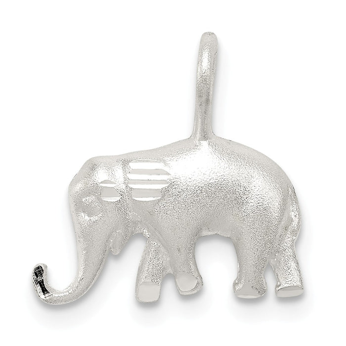 Million Charms 925 Sterling Silver Satin Diamond-Cut Elephant Pendant