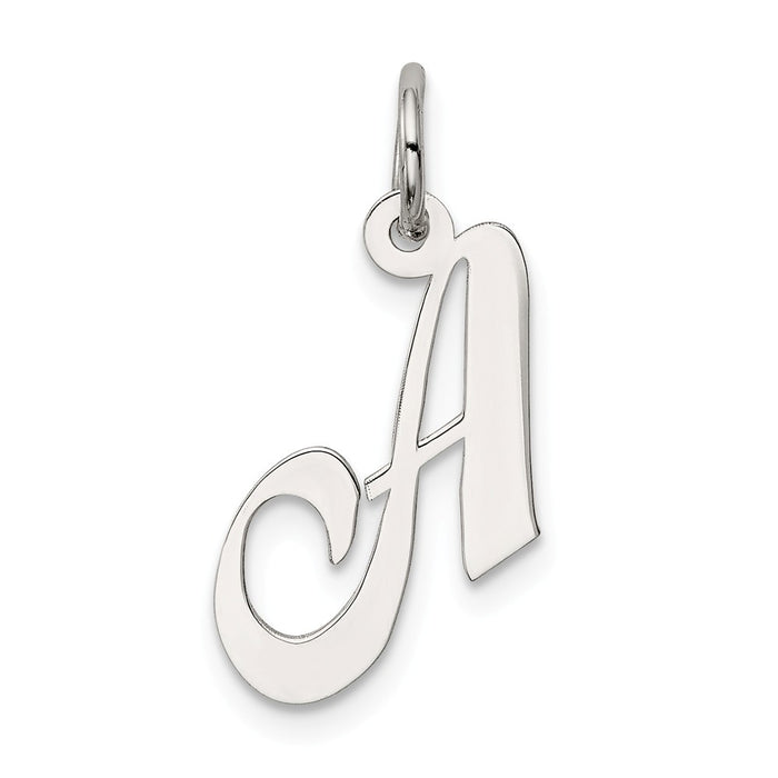 Million Charms 925 Sterling Silver Rhodium-Plated Small Fancy Script Alphabet Letter Initial A Charm