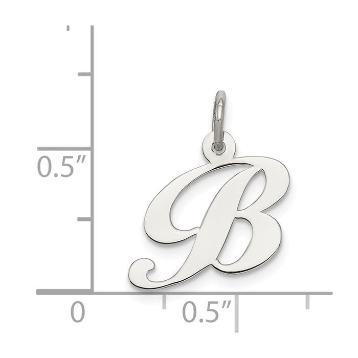 Million Charms 925 Sterling Silver Rhodium-Plated Small Fancy Script Alphabet Letter Initial B Charm