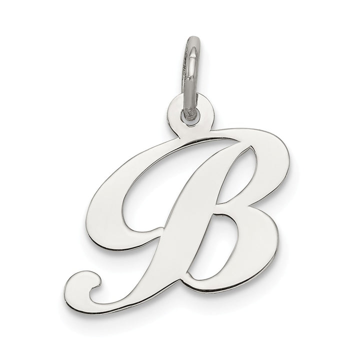 Million Charms 925 Sterling Silver Rhodium-Plated Small Fancy Script Alphabet Letter Initial B Charm