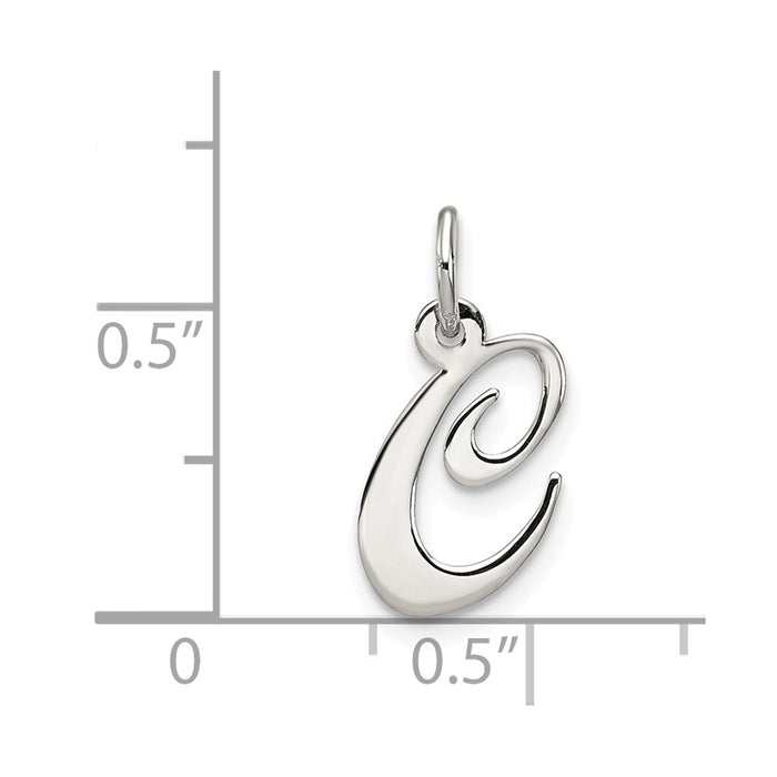 Million Charms 925 Sterling Silver Rhodium-Plated Small Fancy Script Alphabet Letter Initial C Charm