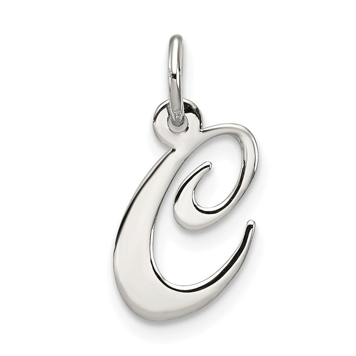 Million Charms 925 Sterling Silver Rhodium-Plated Small Fancy Script Alphabet Letter Initial C Charm