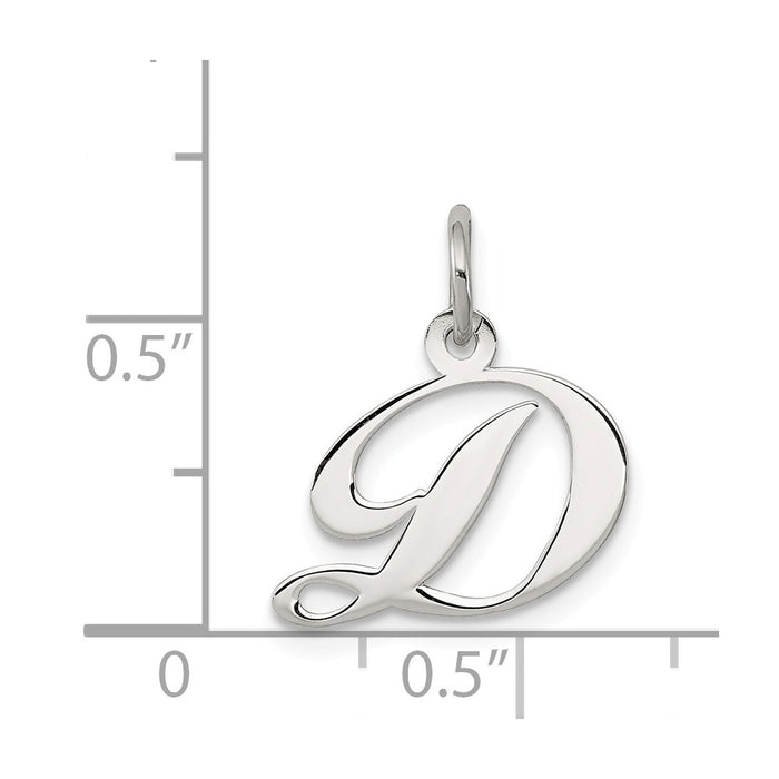 Million Charms 925 Sterling Silver Rhodium-Plated Small Fancy Script Alphabet Letter Initial D Charm