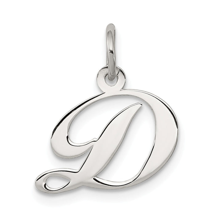 Million Charms 925 Sterling Silver Rhodium-Plated Small Fancy Script Alphabet Letter Initial D Charm