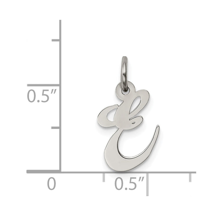 Million Charms 925 Sterling Silver Rhodium-Plated Small Fancy Script Alphabet Letter Initial E Charm