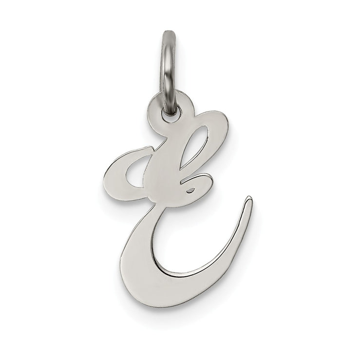 Million Charms 925 Sterling Silver Rhodium-Plated Small Fancy Script Alphabet Letter Initial E Charm