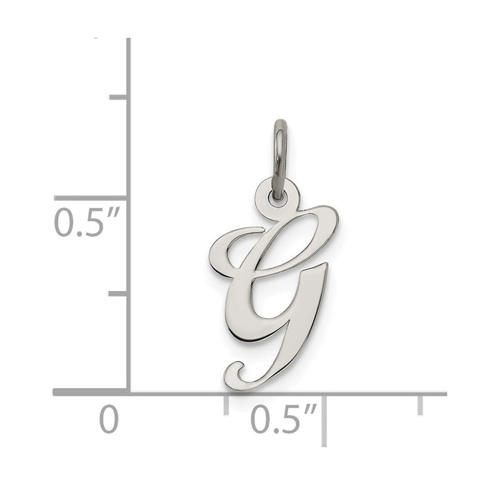 Million Charms 925 Sterling Silver Rhodium-Plated Small Fancy Script Alphabet Letter Initial G Charm