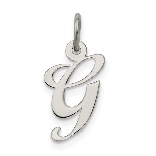 Million Charms 925 Sterling Silver Rhodium-Plated Small Fancy Script Alphabet Letter Initial G Charm