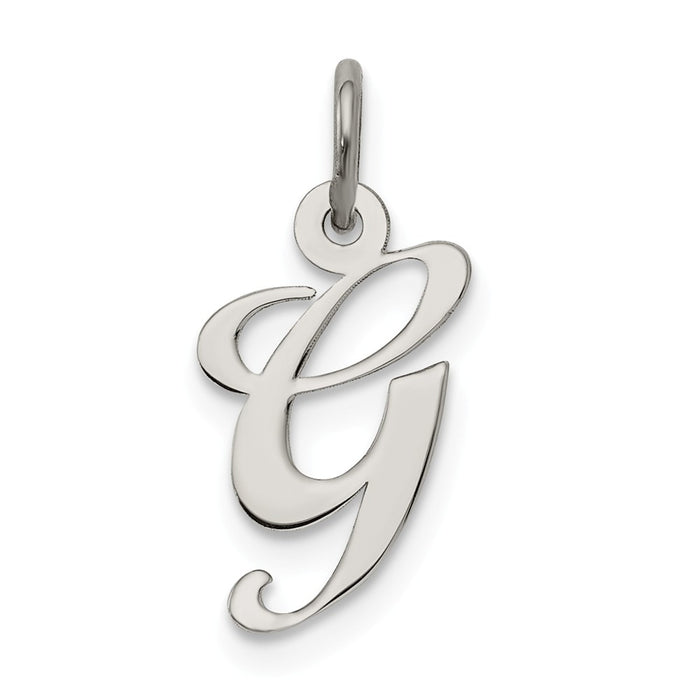 Million Charms 925 Sterling Silver Rhodium-Plated Small Fancy Script Alphabet Letter Initial G Charm