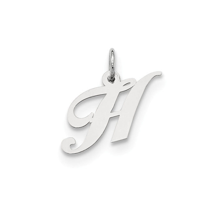 Million Charms 925 Sterling Silver Rhodium-Plated Small Fancy Script Alphabet Letter Initial H Charm