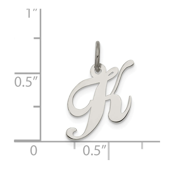 Million Charms 925 Sterling Silver Rhodium-Plated Small Fancy Script Alphabet Letter Initial K Charm