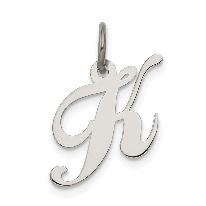 Million Charms 925 Sterling Silver Rhodium-Plated Small Fancy Script Alphabet Letter Initial K Charm