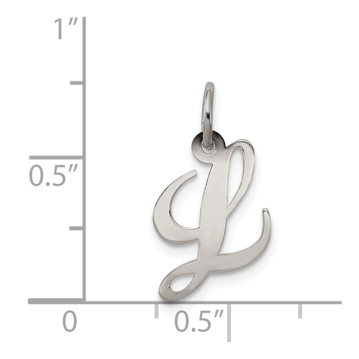 Million Charms 925 Sterling Silver Rhodium-Plated Small Fancy Script Alphabet Letter Initial L Charm