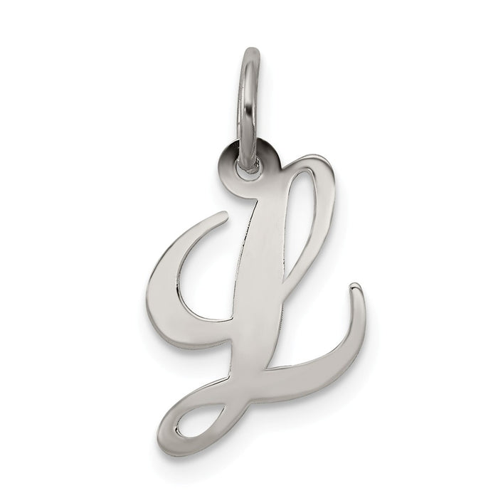 Million Charms 925 Sterling Silver Rhodium-Plated Small Fancy Script Alphabet Letter Initial L Charm