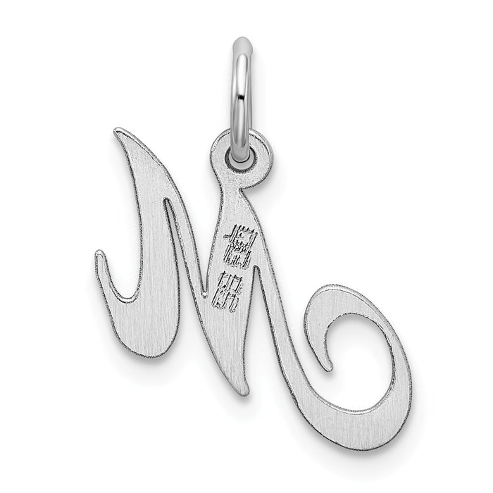 Million Charms 925 Sterling Silver Rhodium-Plated Small Fancy Script Alphabet Letter Initial M Charm