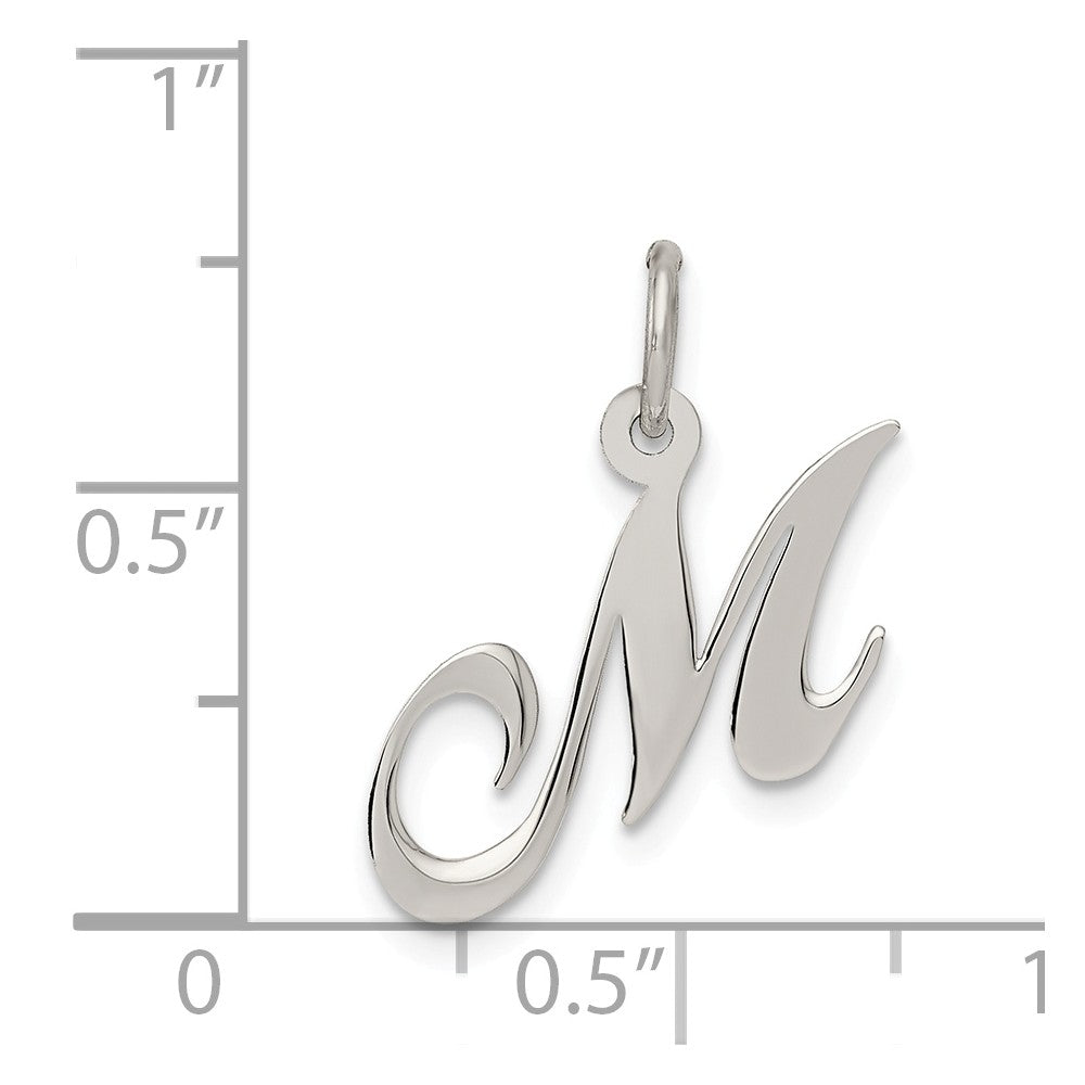 Million Charms 925 Sterling Silver Rhodium-Plated Small Fancy Script Alphabet Letter Initial M Charm