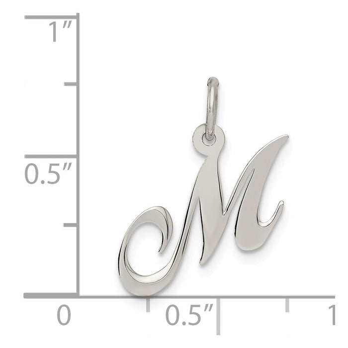 Million Charms 925 Sterling Silver Rhodium-Plated Small Fancy Script Alphabet Letter Initial M Charm