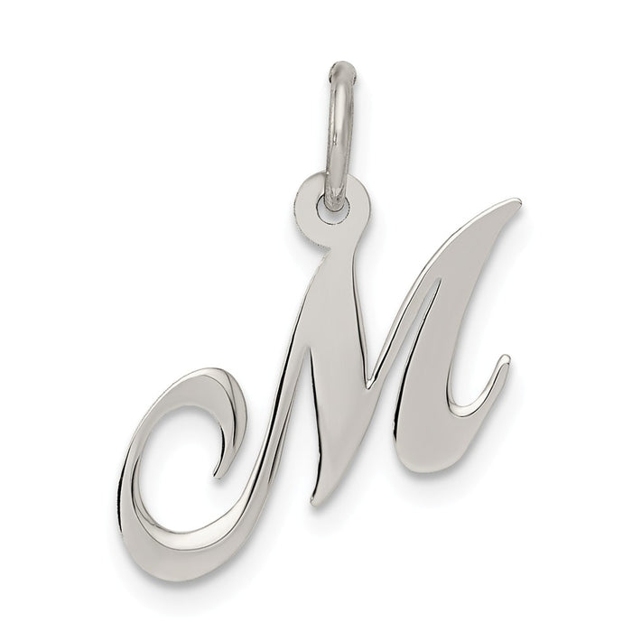 Million Charms 925 Sterling Silver Rhodium-Plated Small Fancy Script Alphabet Letter Initial M Charm