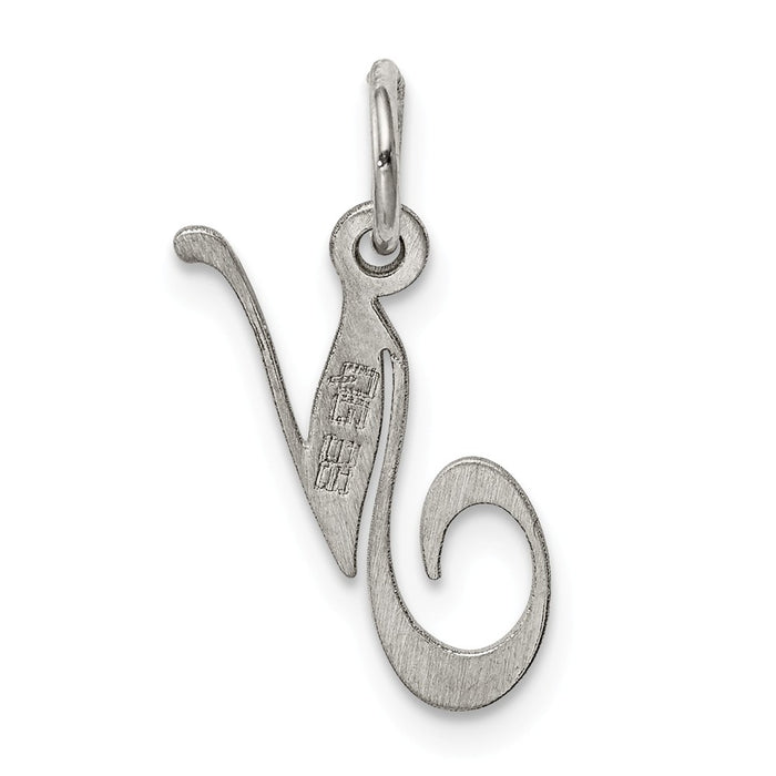 Million Charms 925 Sterling Silver Rhodium-Plated Small Fancy Script Alphabet Letter Initial N Charm