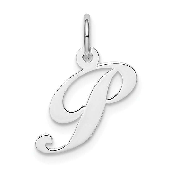 Million Charms 925 Sterling Silver Rhodium-Plated Small Fancy Script Alphabet Letter Initial P Charm