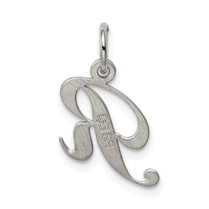 Million Charms 925 Sterling Silver Rhodium-Plated Small Fancy Script Alphabet Letter Initial R Charm