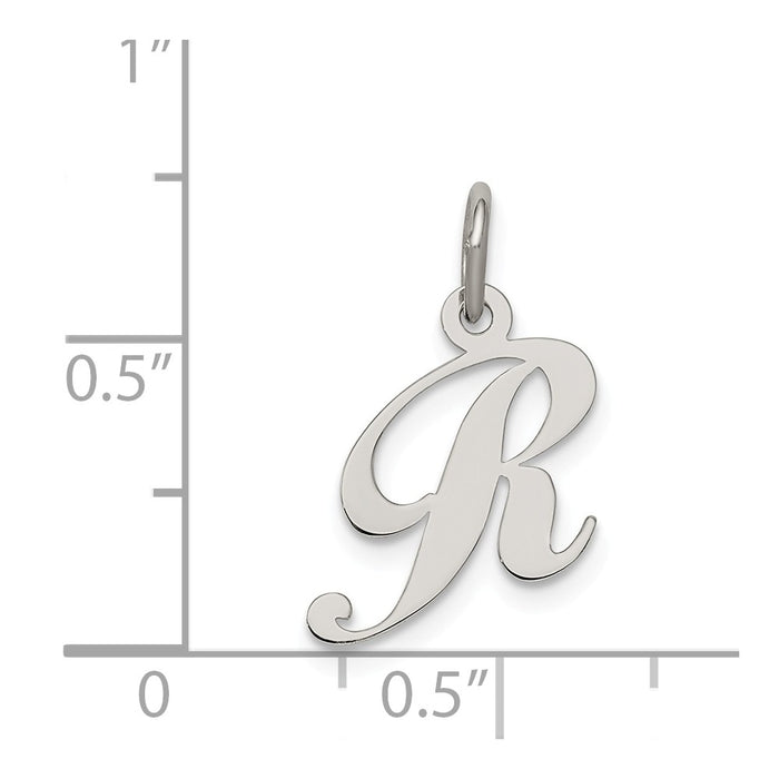 Million Charms 925 Sterling Silver Rhodium-Plated Small Fancy Script Alphabet Letter Initial R Charm