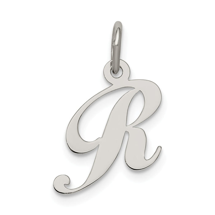 Million Charms 925 Sterling Silver Rhodium-Plated Small Fancy Script Alphabet Letter Initial R Charm