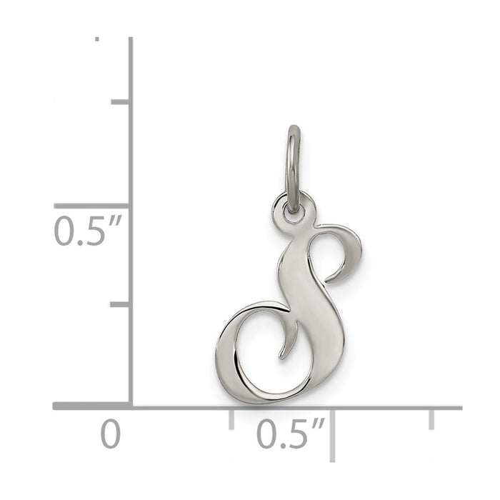 Million Charms 925 Sterling Silver Rhodium-Plated Small Fancy Script Alphabet Letter Initial S Charm