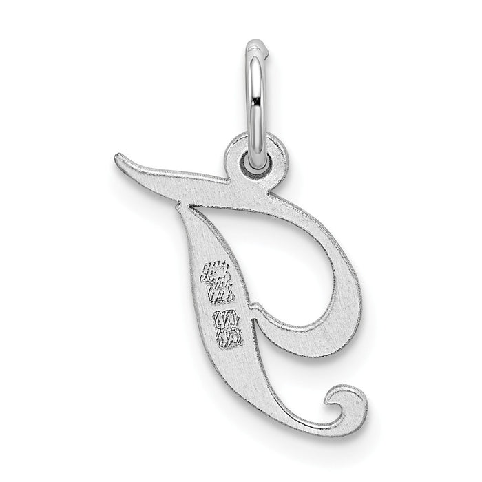 Million Charms 925 Sterling Silver Rhodium-Plated Small Fancy Script Alphabet Letter Initial T Charm